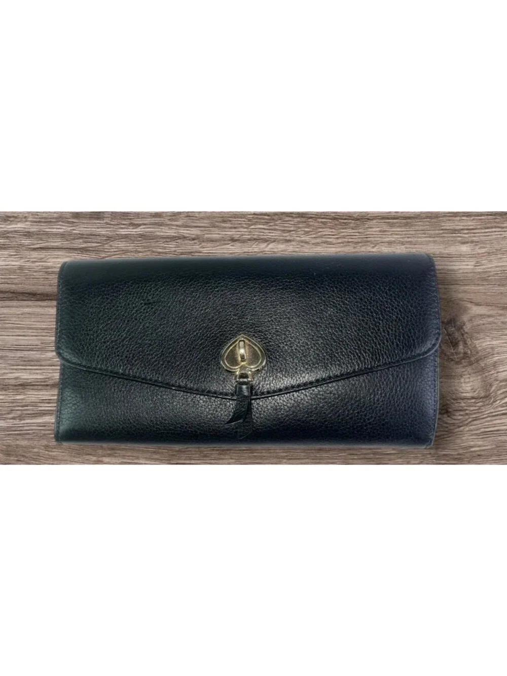 Kate Spade Wallet Black Marti Pebbled Leather Slim Flap Zip Pocket Designer